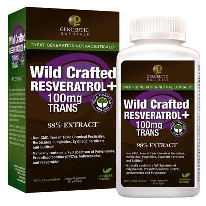 Genceutic Naturals Wild Crafted Resveratrol + 100 mg, 60 Veggie Capsules, Genceutic Naturals