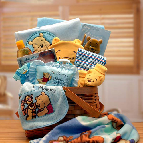 Elegant Gift Baskets Online Winnie The Pooh New Baby Gift Basket, Blue, Elegant Gift Baskets Online