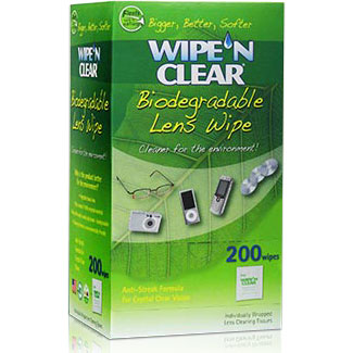 Wipe N Clear Biodegradable Lens Wipe, Anti-Streak, 225 Wipes (Great for Eyewear & Glass Screens)