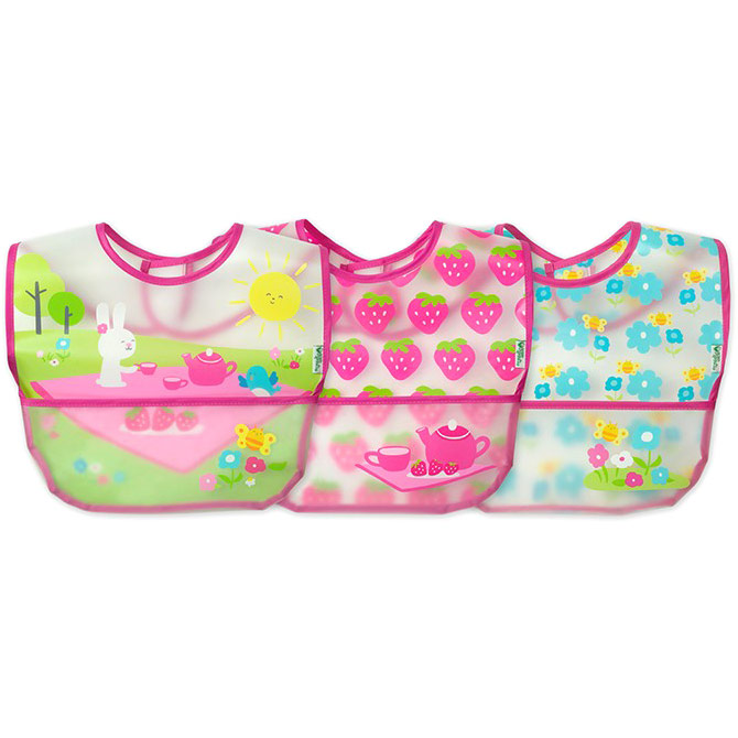 Wipe-Off Bibs, 9-18 Months, Pink Tea Party, 3 Pack, Green Sprouts Baby Products