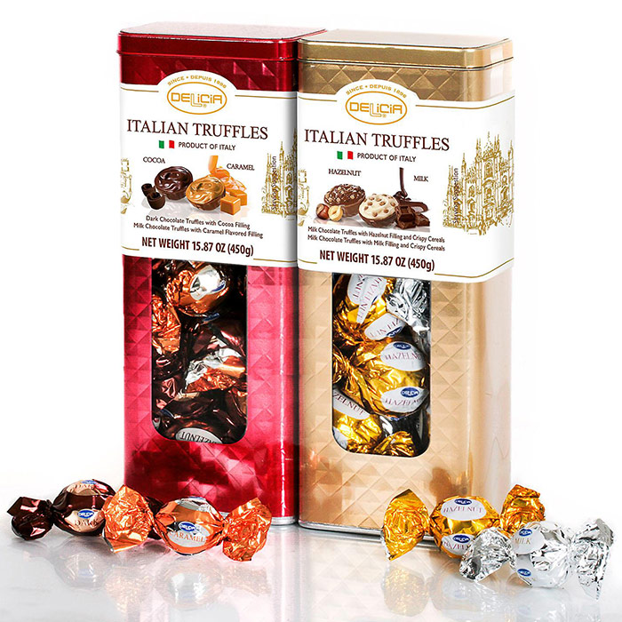 Witors Delicia Italian Chocolate Truffles, Holiday Gift Pack, 15.87 oz x 2 Tins