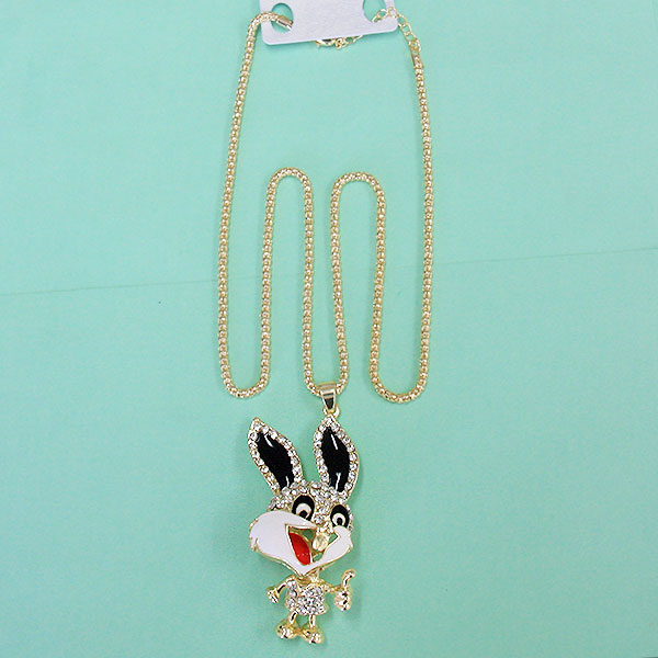 Women Fashion Rhinestone Bling Long Sweater Necklace - White Rabbit