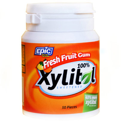 Xylitol Chewing Gum, Fresh Fruit, 50 Pieces/Bottle, Epic Dental (Epic Xylitol)