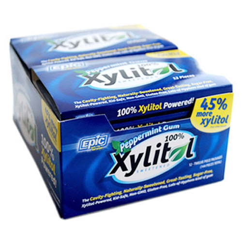 Xylitol Gum, Peppermint, 12 Pieces x 12 Packs, Epic Dental (Epic Xylitol)