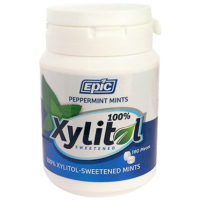 Xylitol Mints, Peppermint, 180 Pieces/Bottle, Epic Dental (Epic Xylitol)