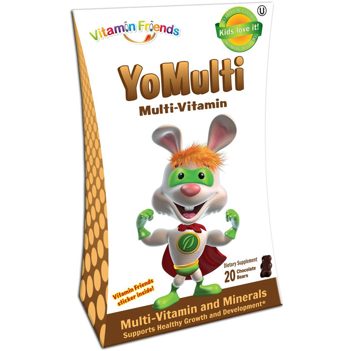 YoMulti Gummies, Multi-Vitamin & Minerals, Chocolate, 20 Bears, Vitamin Friends