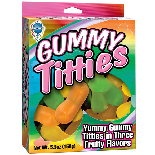 Yummy Gummy Titties in 3 Fruity Flavors, Gummy Candy, 5.3 oz, Pipedream Products