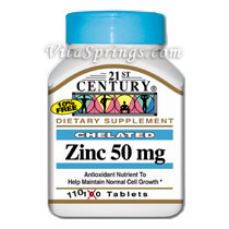Zinc 50 mg Chelated 110 Tablets, 21st Century Health Care
