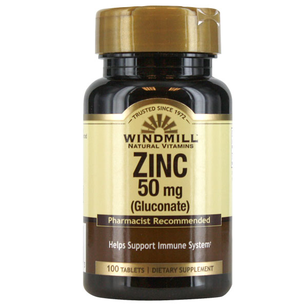 Zinc as Gluconate 50 mg, 100 Tablets, Windmill Health Products