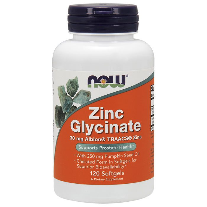 Zinc Glycinate 30 mg, 120 Softgels, NOW Foods