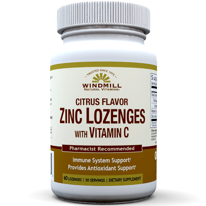 Zinc Lozenges with Vitamin C, Citrus Flavor, 60 Lozenges, Windmill Health Products