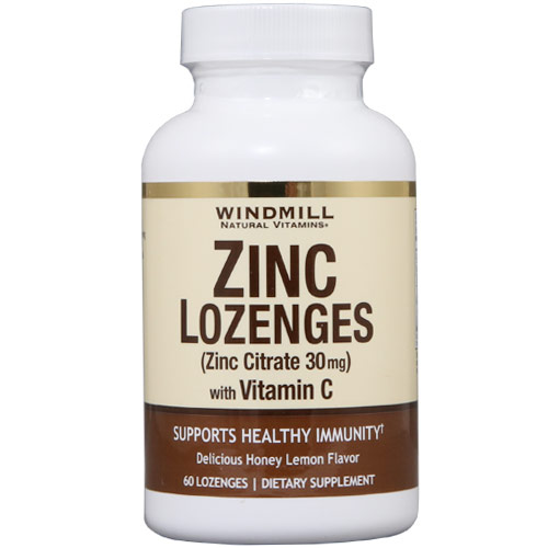 Zinc Lozenges with Vitamin C, Honey Lemon Flavor, 60 Lozenges, Windmill Health Products