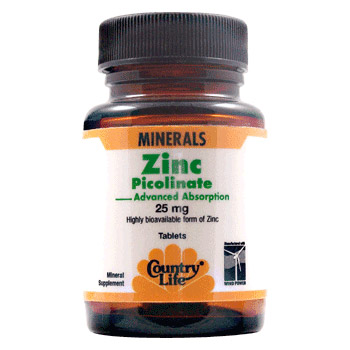 Zinc Picolinate 25 mg, 100 Tablets, Country Life