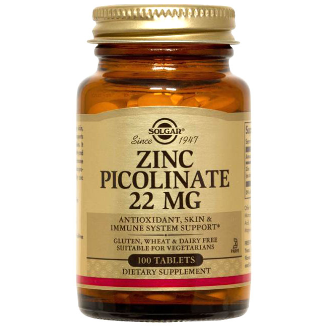 Zinc Picolinate 22 mg, 100 Tablets, Solgar