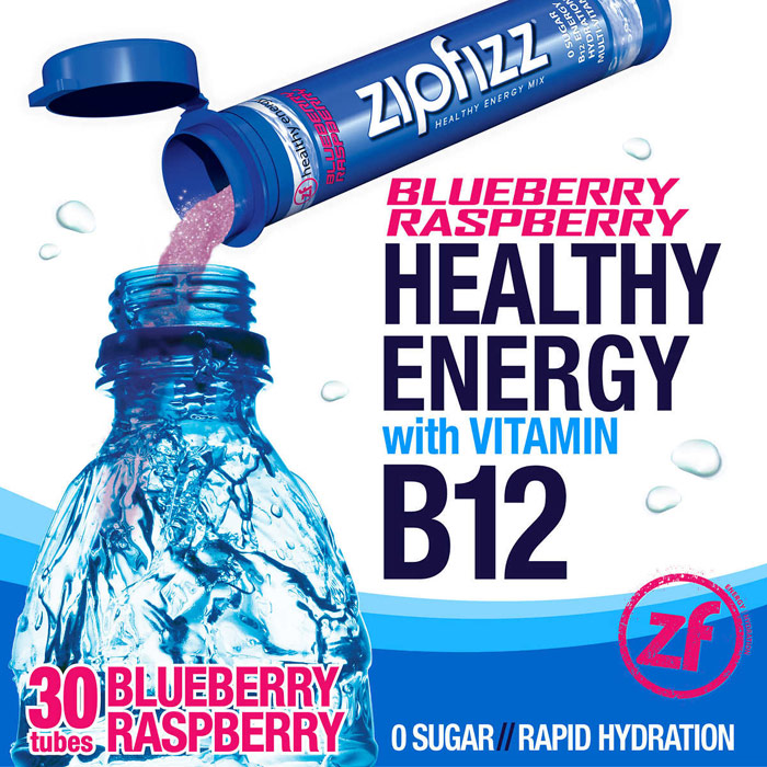 Zipfizz Healthy Energy Drink Mix, Blueberry Raspberry, 30 Tubes