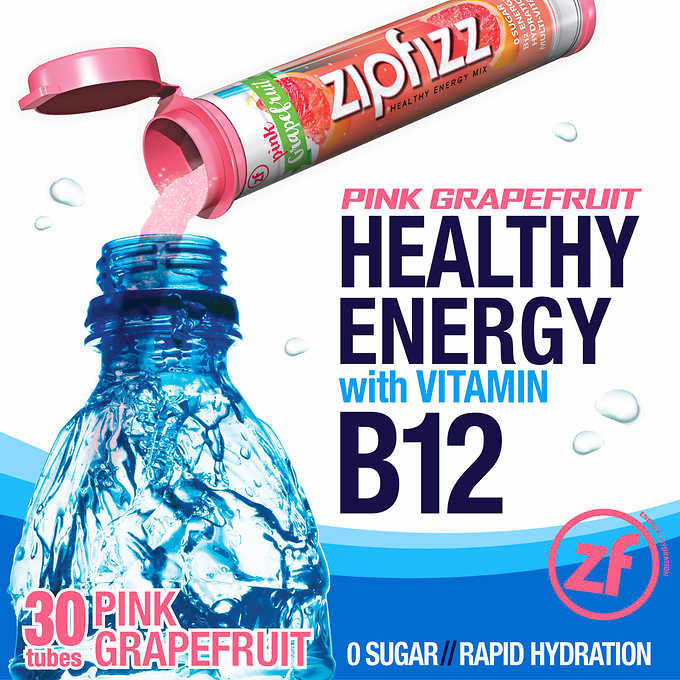 Zipfizz Healthy Energy Drink Mix, Pink Grapefruit, 30 Tubes