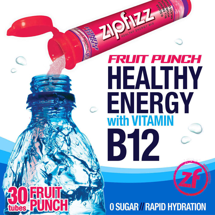 Zipfizz Healthy Energy Drink Mix, Fruit Punch, 30 Tubes