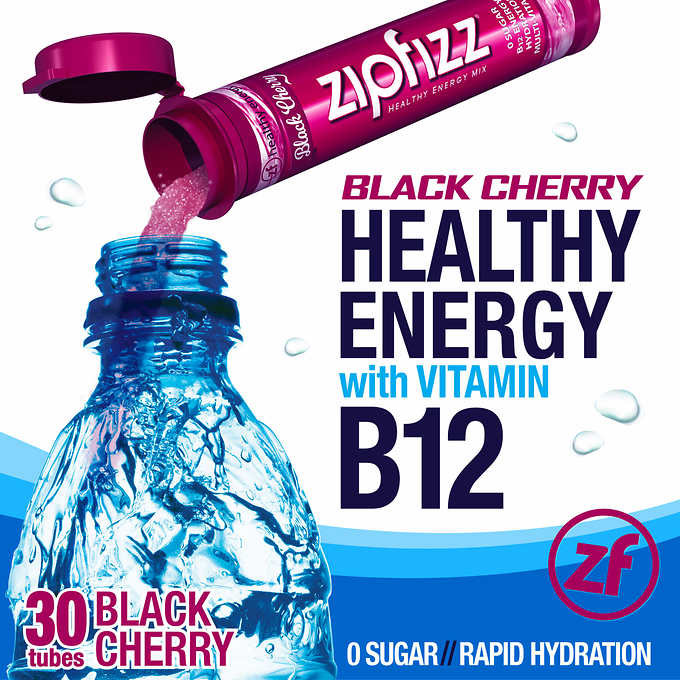 Zipfizz Healthy Energy Drink Mix, Black Cherry, 30 Tubes