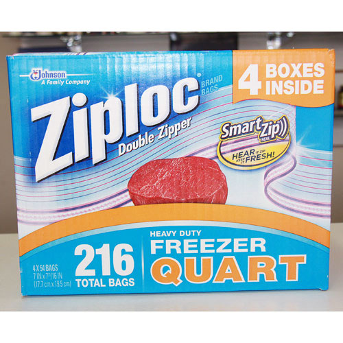 Ziploc Double Zipper Heavy Duty Freezer Quart Bags, 216 Bags