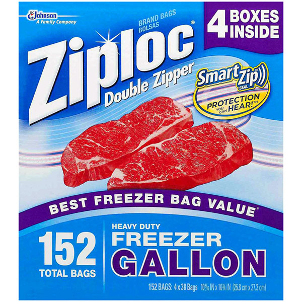 Ziploc Double Zipper Heavy Duty Gallon Freezer Bags, 152 Bags