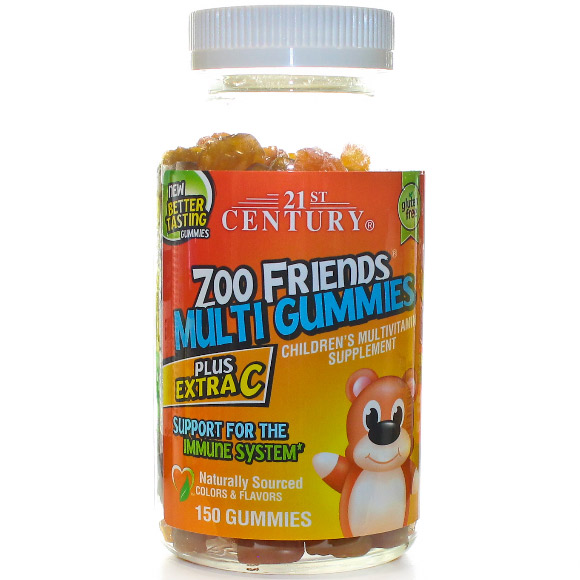 Zoo Friends Multi Gummies Plus Extra C for Children, Value Size, 150 Gummies, 21st Century HealthCare