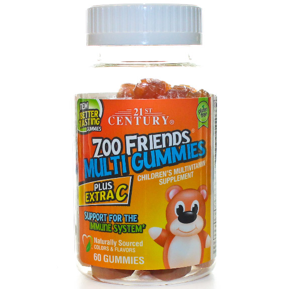 Zoo Friends Multi Gummies Plus Extra C, Childrens Multi-Vitamin Chewable, 60 Gummies, 21st Century HealthCare