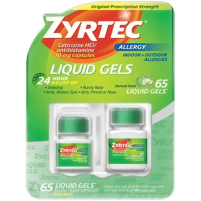Zyrtec Liquid Gels, Allergy Relief, 65 Liquid-Filled Capsules